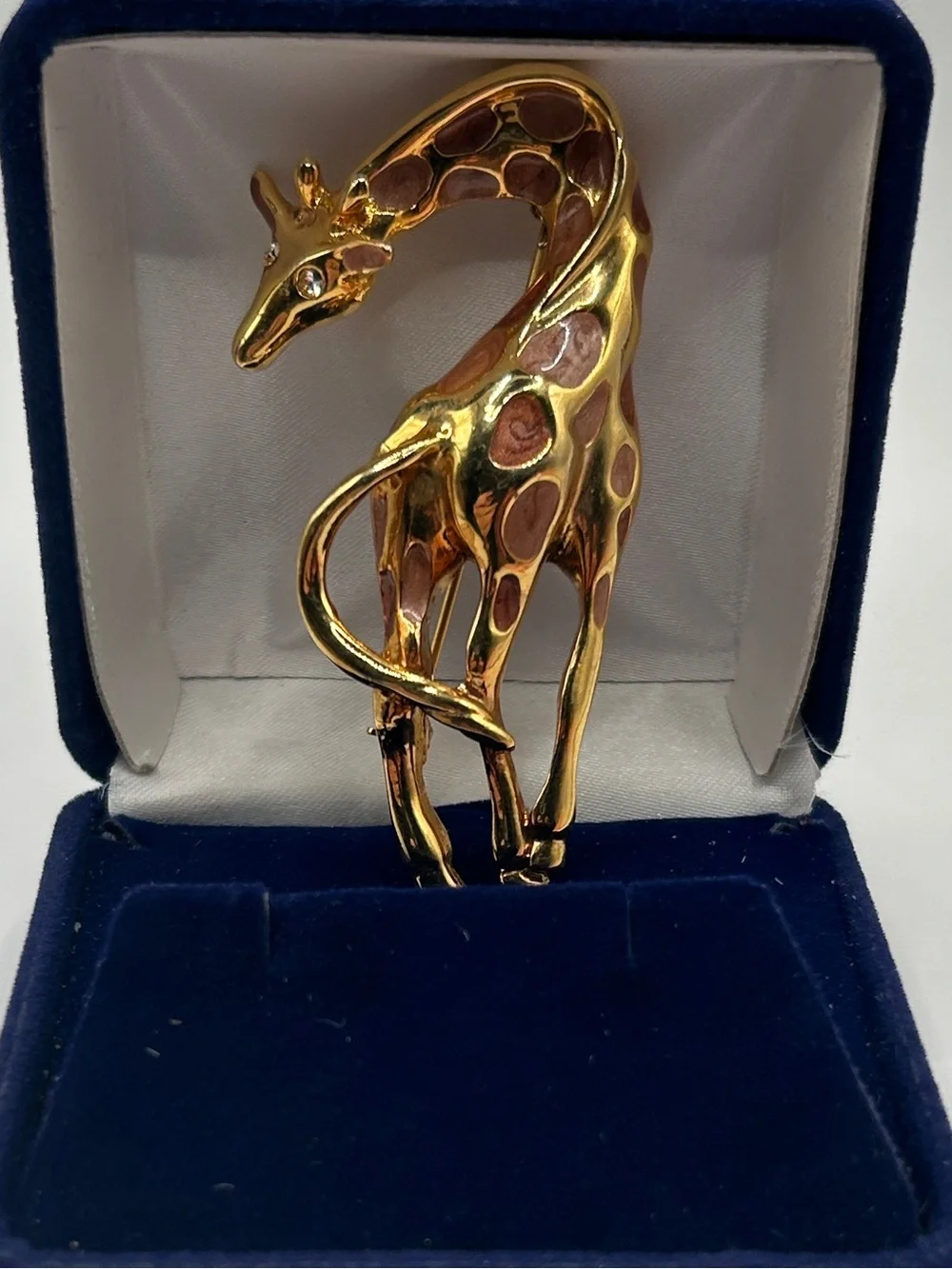 Gold Giraffe Brooch with Brown Enamel Crystal Accents - Picture 9 of 11